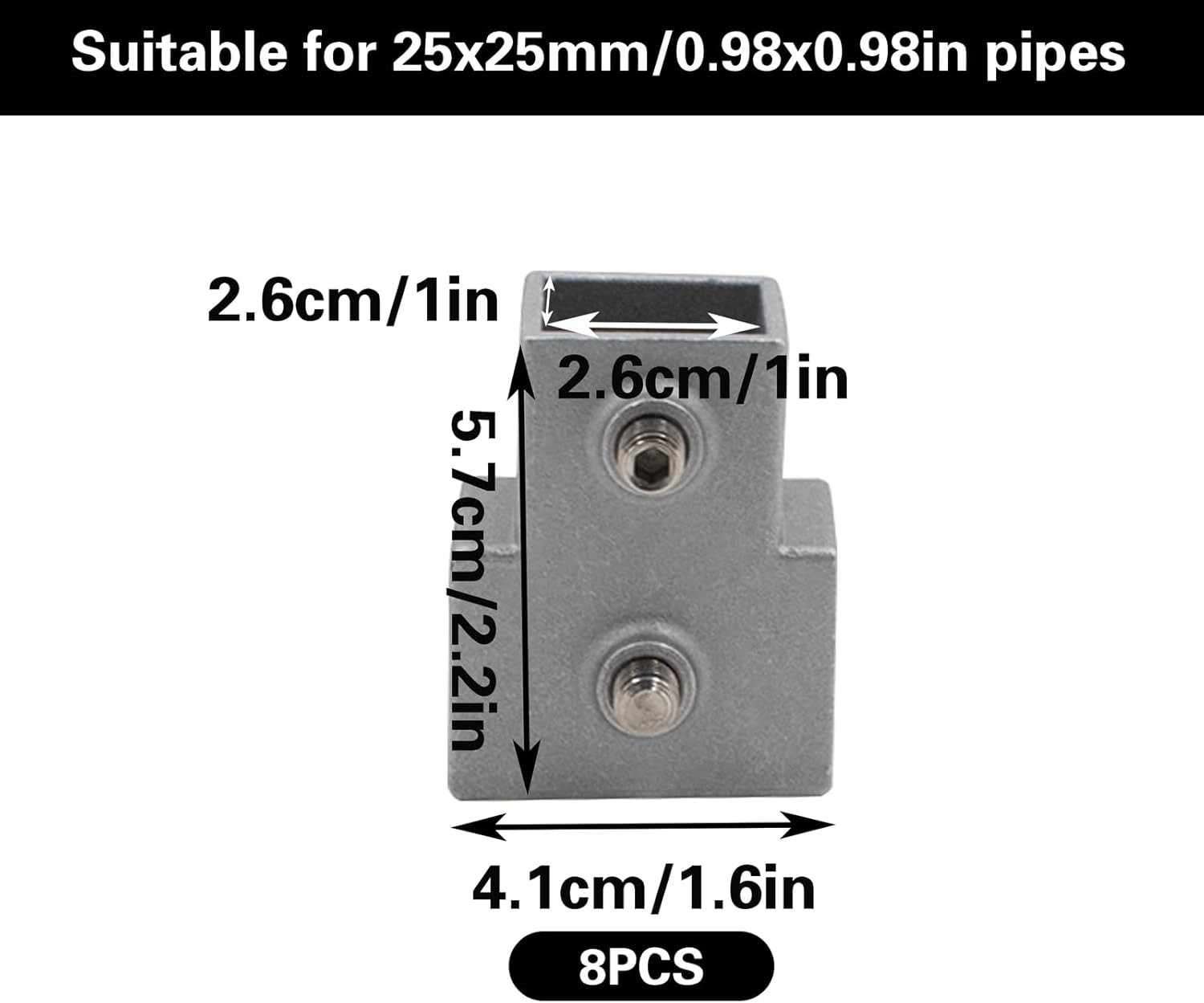 8-Pack 1” Square Tube 3-Way T Connector Aluminum Alloy Fence Fitting