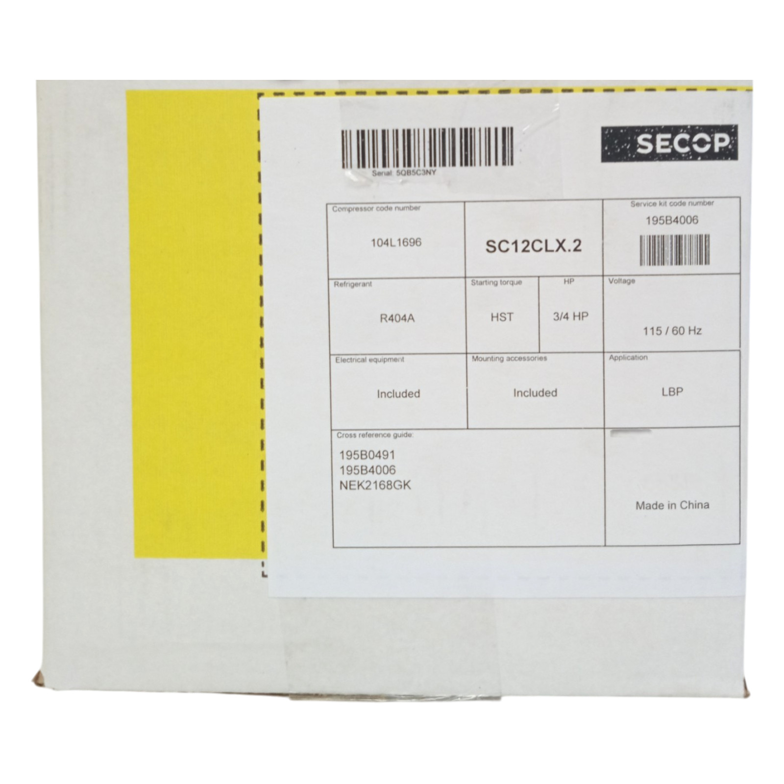Secop SC12CLX.2 Compressor 1/2 HP 2470 LBP 4625 MBP BTU/h 115V