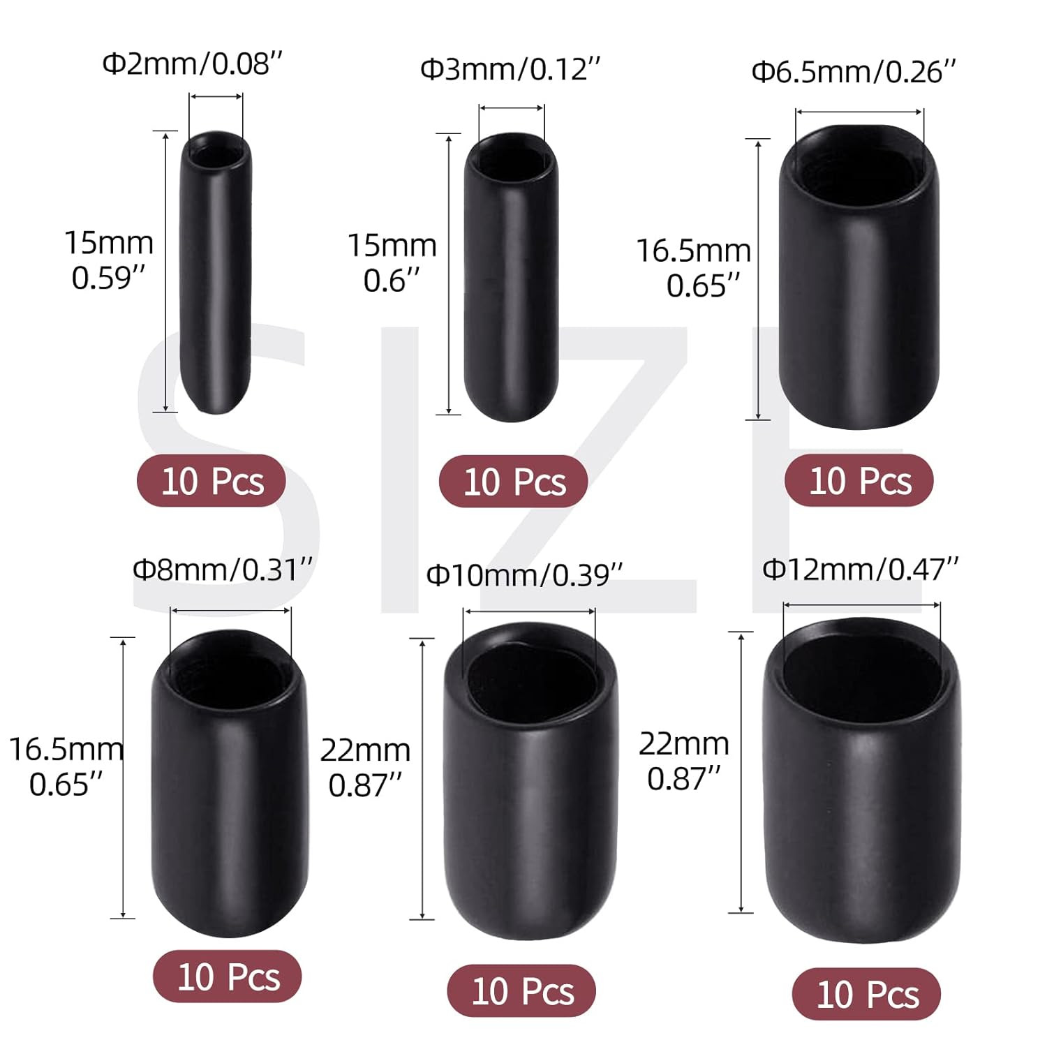 60 Pcs round Rubber End Caps Vinyl Cover Screw Thread Protectors Assortment Kit