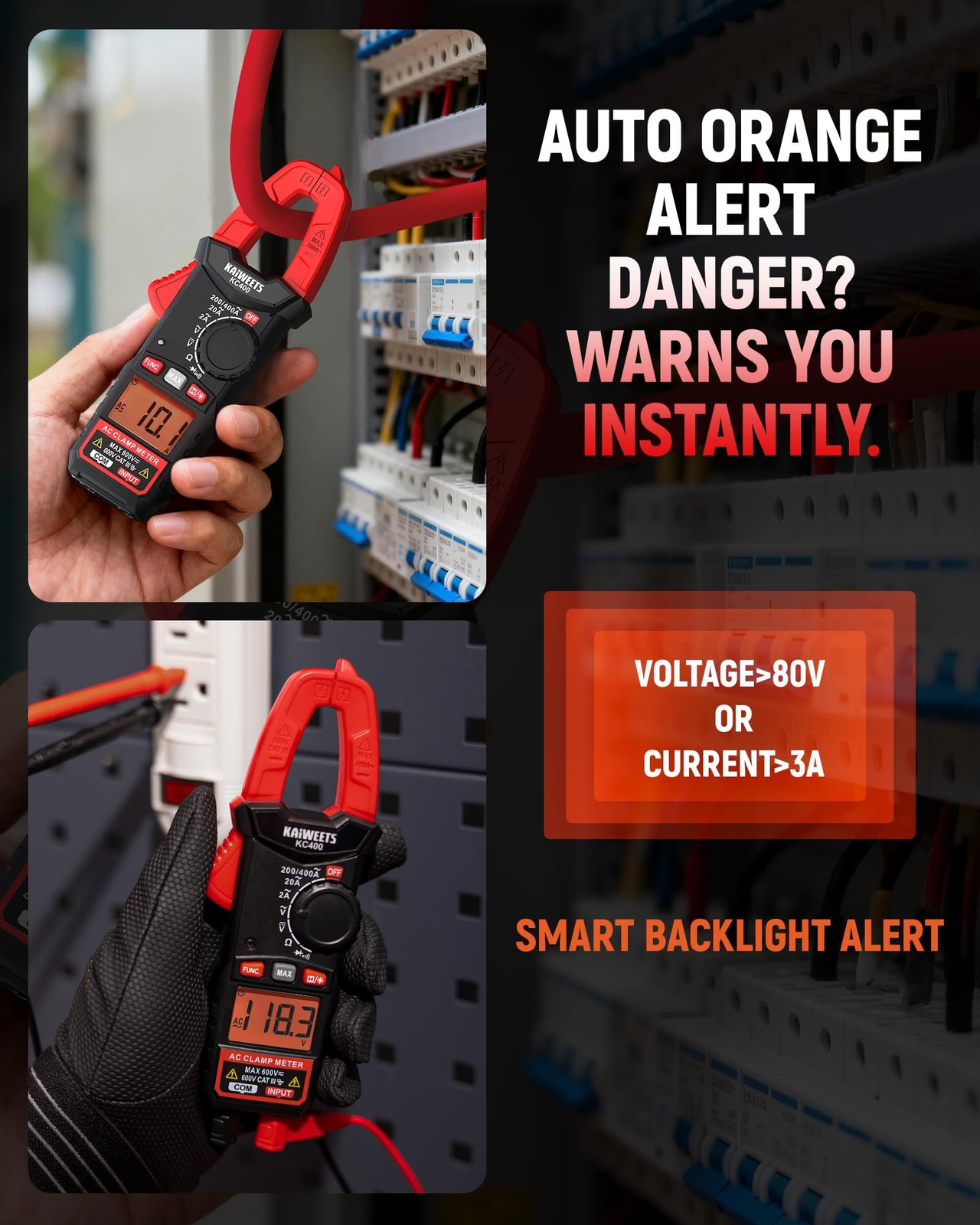 Digital Clamp Meter 400A AC Current, 600V AC/DC Voltage, Auto Ranging Multimeter