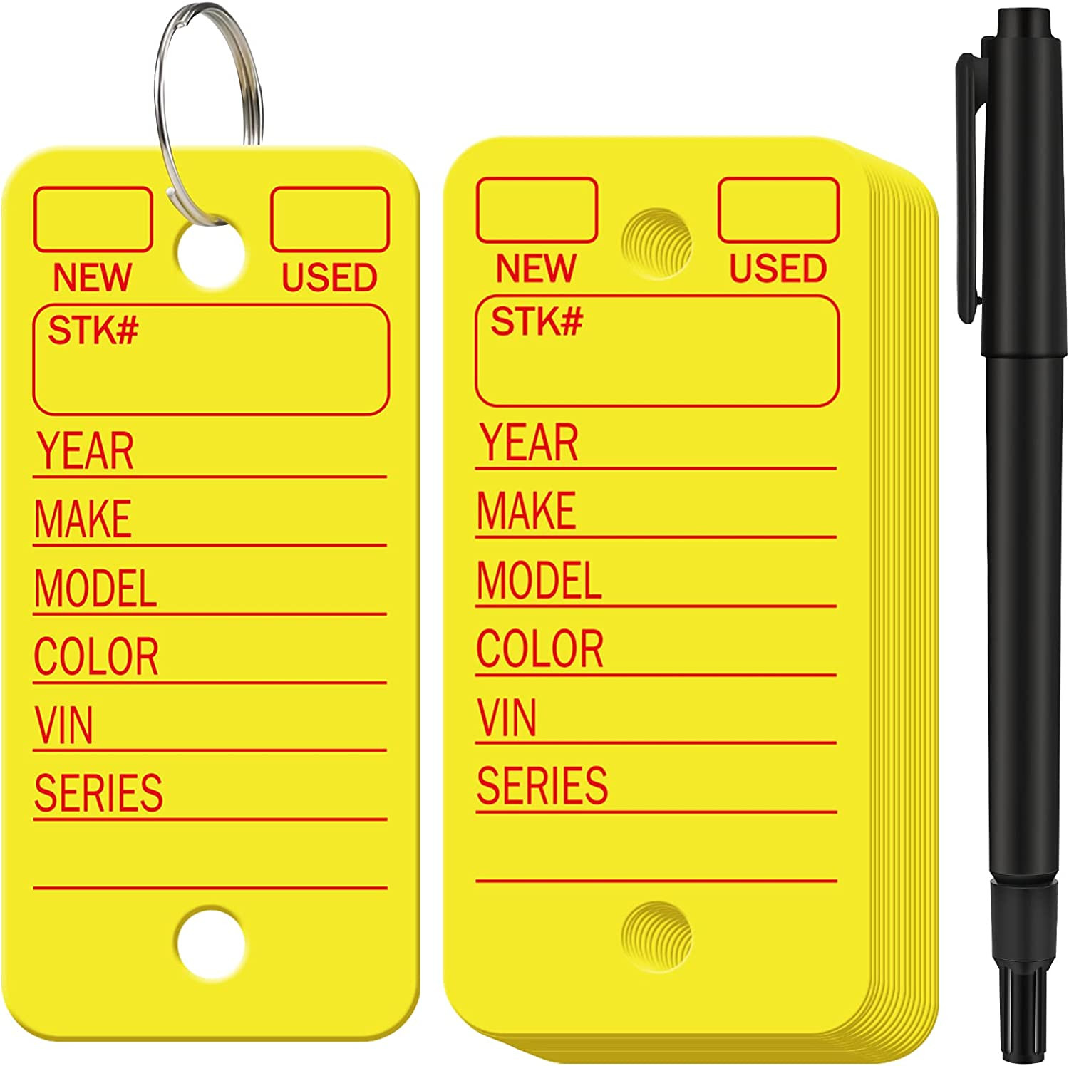 200 Pcs Poly Car Key Tags with 200 Pcs Rings and 2 Markers
