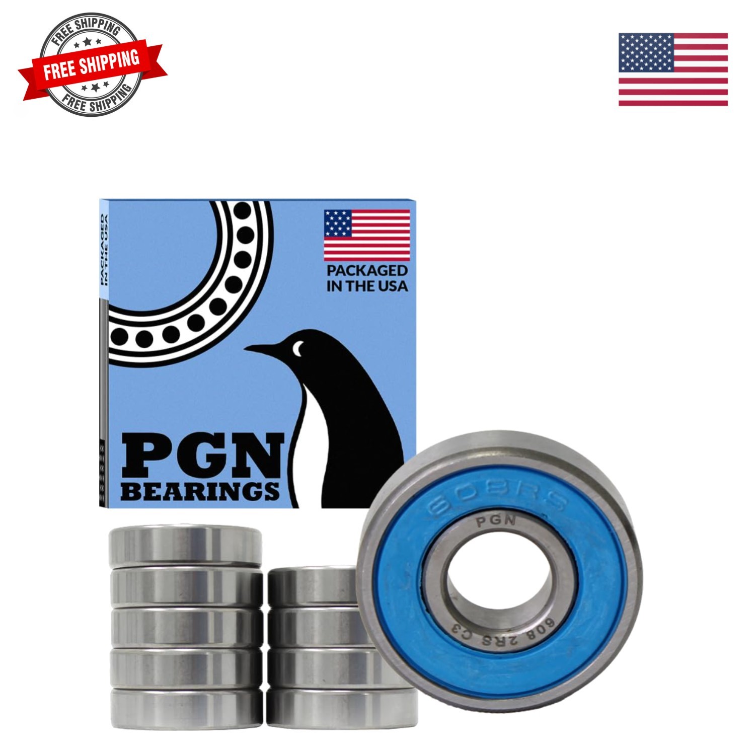 PGN 10 Pack Bearing – Lubricated Chrome Steel Sealed Ball Bearing – 8x22x7mm …