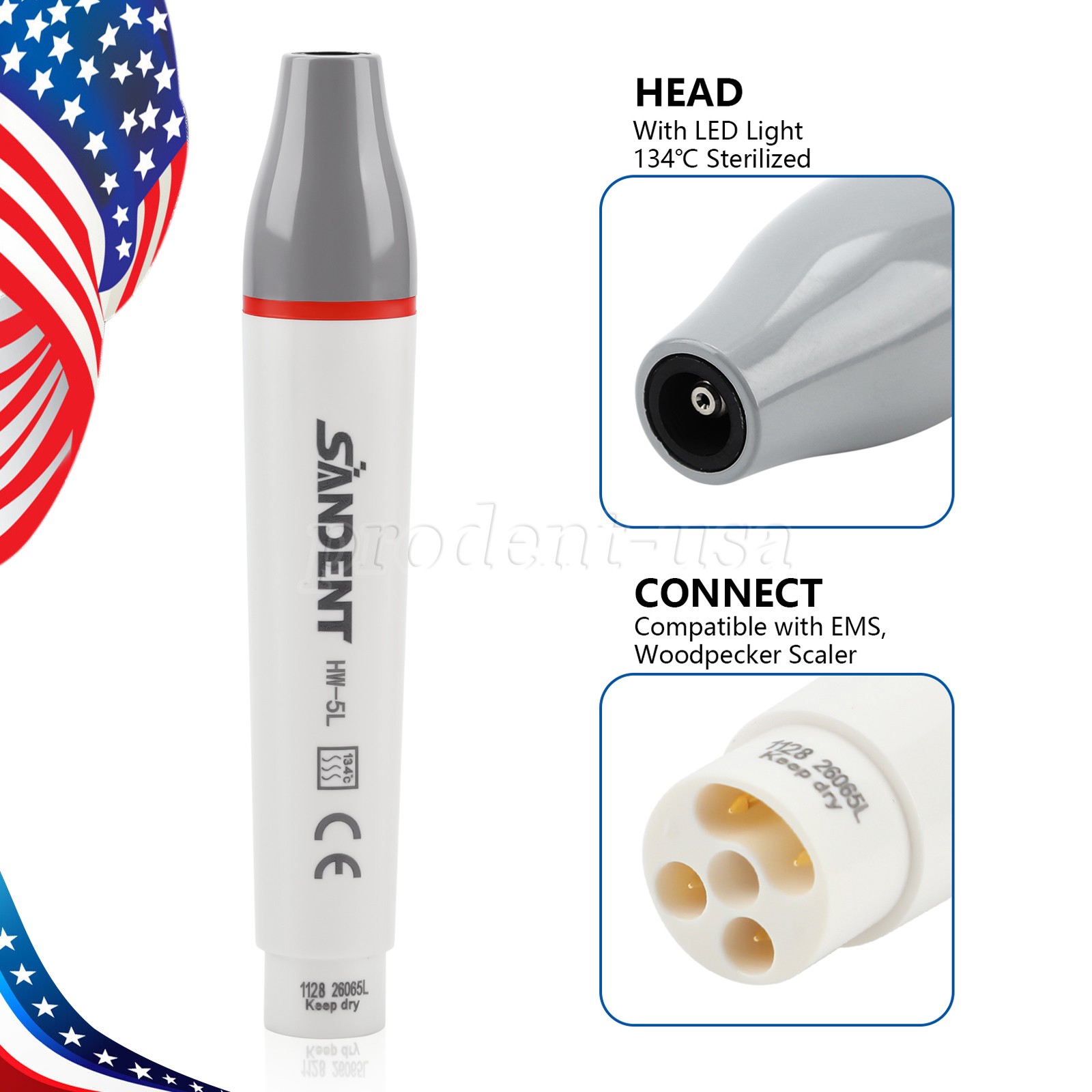 Woodpecker Style Dental LED Curing Light Cure Lamp Wireless Cordless 1500mw 5W