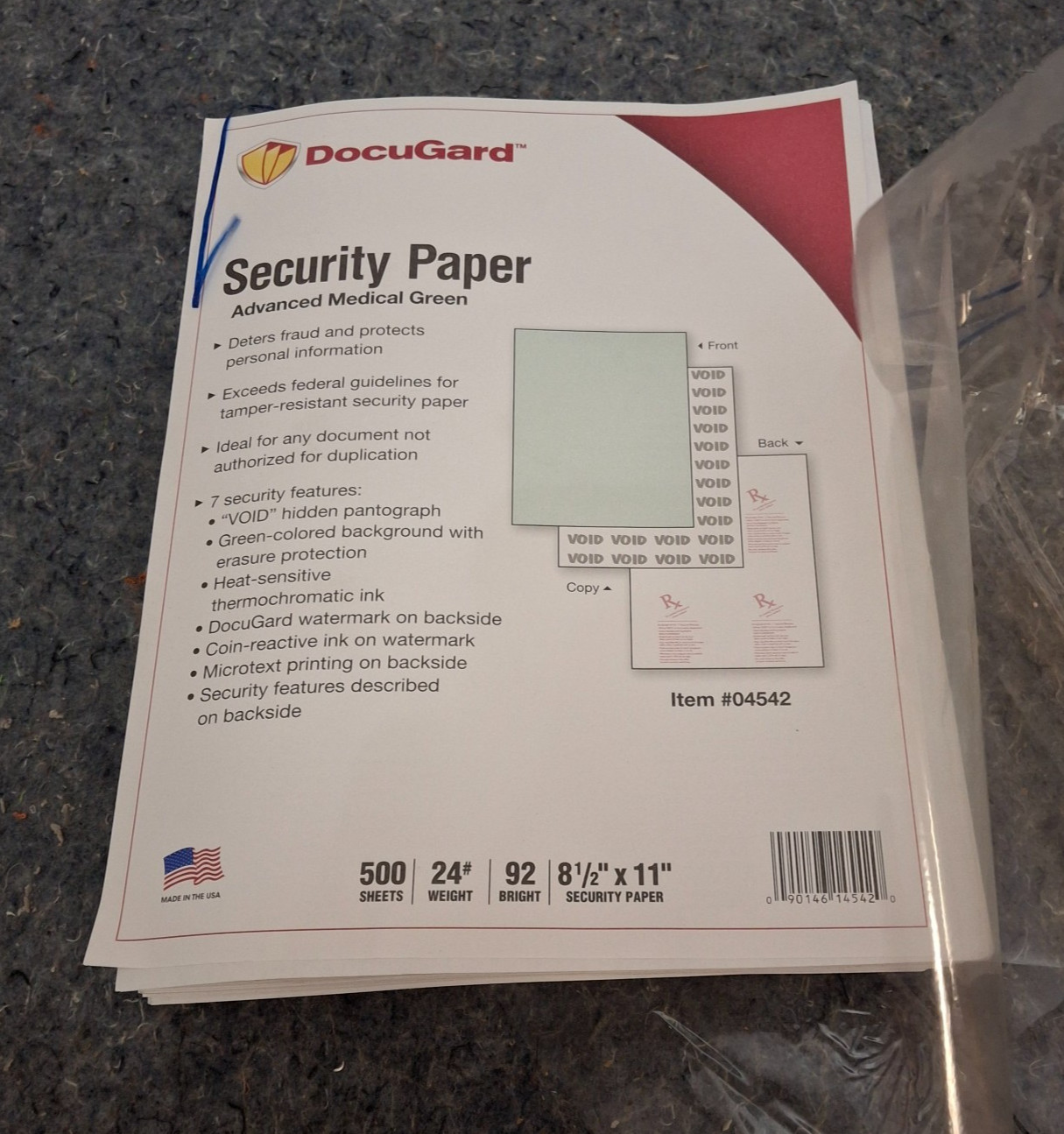 Docugard Security Paper 500 Sheets 8.5″ x 11″ Advanced Medical Green #04542