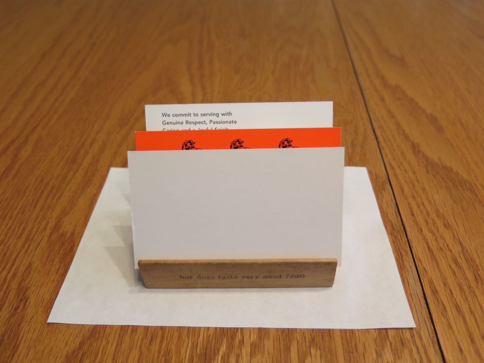 Vintage Wooden Business Card Holder Roosevelt Delicatessen Nassau Rd NY Slogan