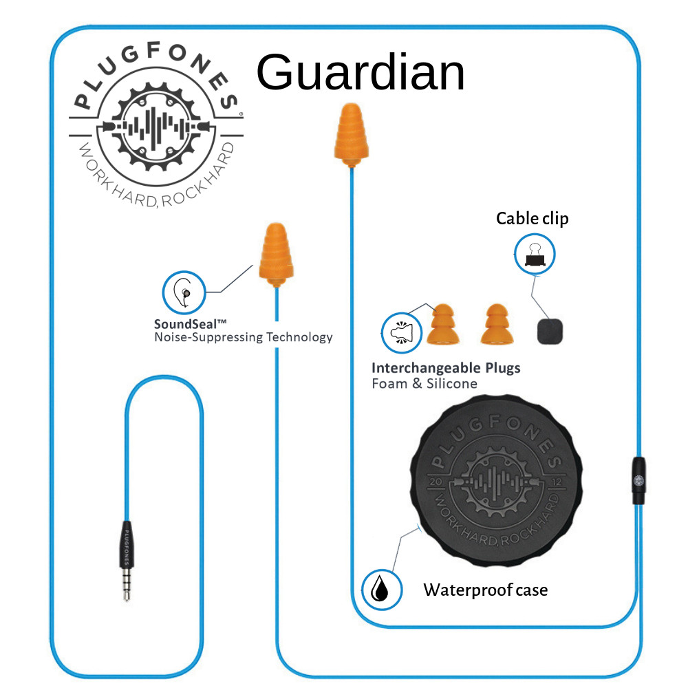 Plugfones Guardian Earplug, Headphones, Blue/Yellow