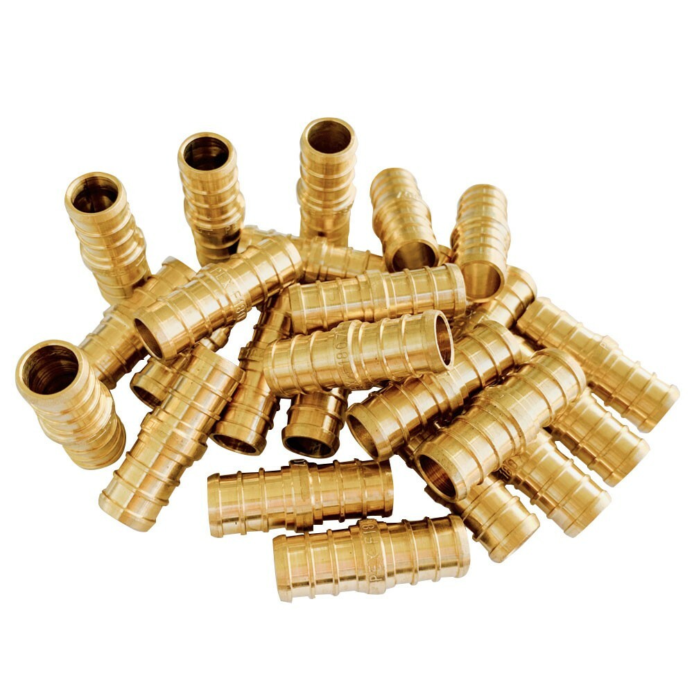 25 PCS Pex 1 Inch X 1 inch Straight Coupler Barb Crimp Brass Fitting, Lead Free