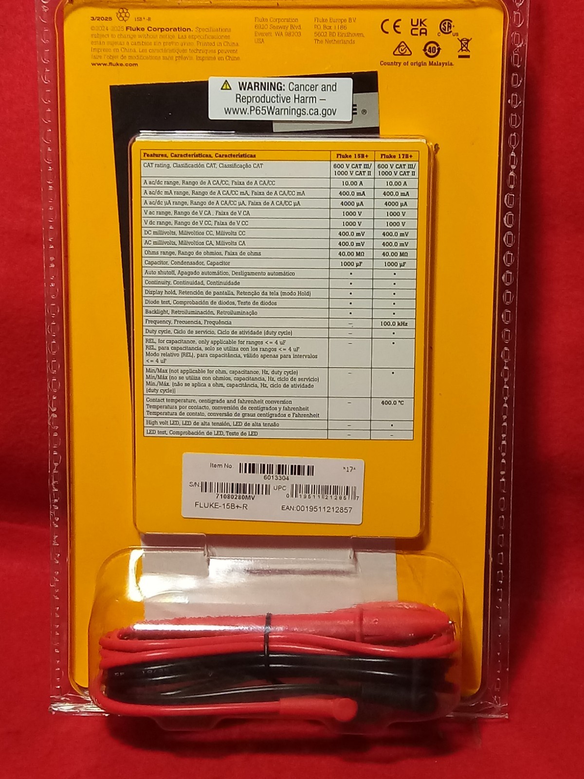 Fluke 15B+ CAT III 600V Digital Multimeter (1000V/10A)