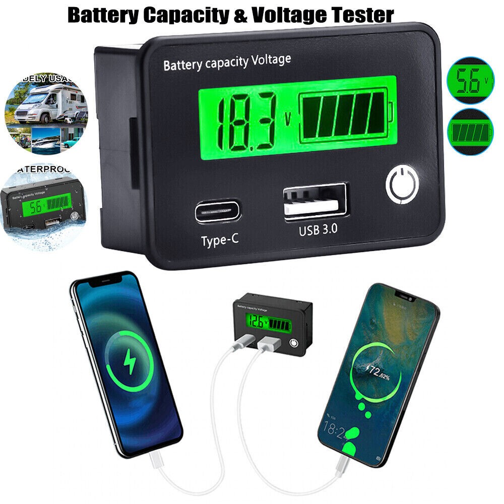 Battery Capacity Voltmeter Tester Lithium Voltage Meter Tester Gauge Monitor D