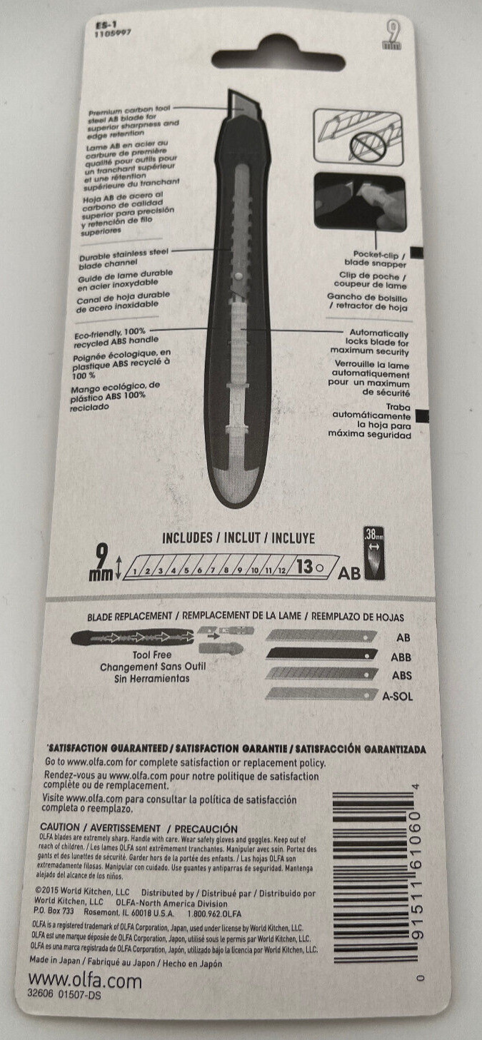 OLFA ES-1 9mm Standard Duty Multi-Purpose Snap-Off Knife New in Package