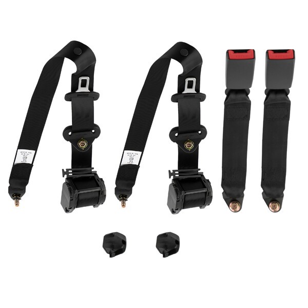 2pcs Seat Belt 3 Point Universal Retractable Safety Belt Black Extra long straps