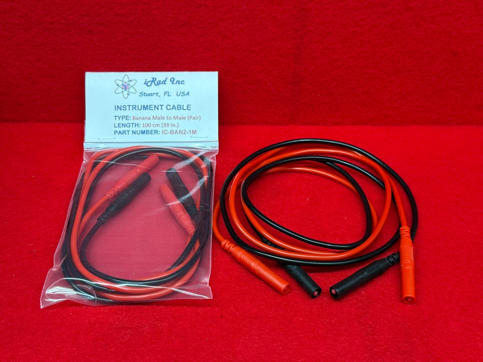 iRad 100cm Silicone 4mm Banana Male to Male Test Cable Assembly Black/Red Pair