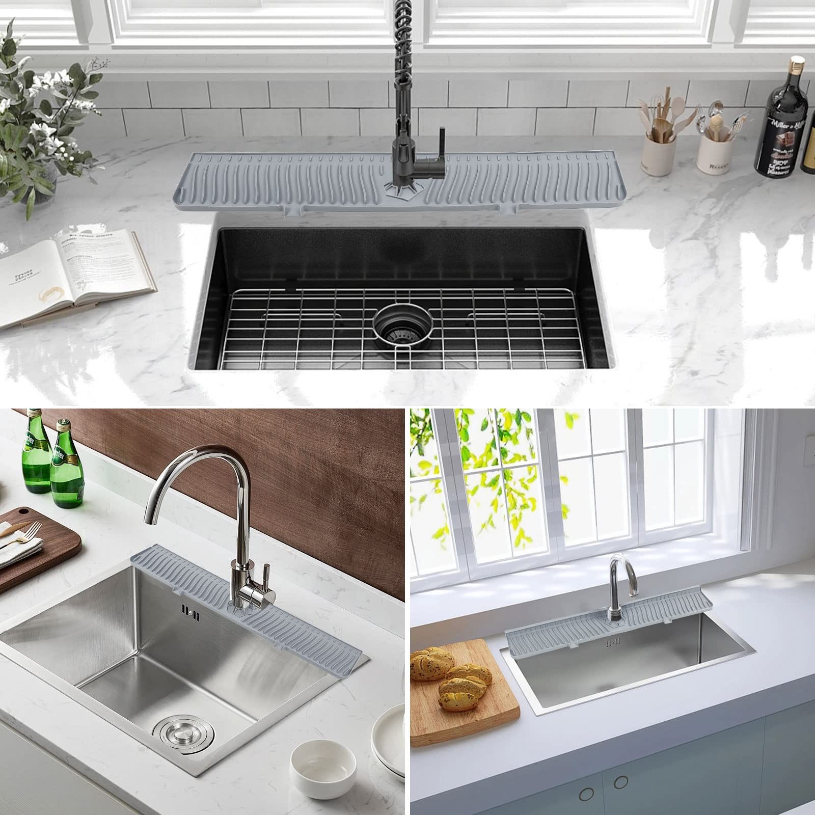 Derlights 30 inch Sink Splash Guard Mat,Silicone Faucet Handle Drip Catcher Tray