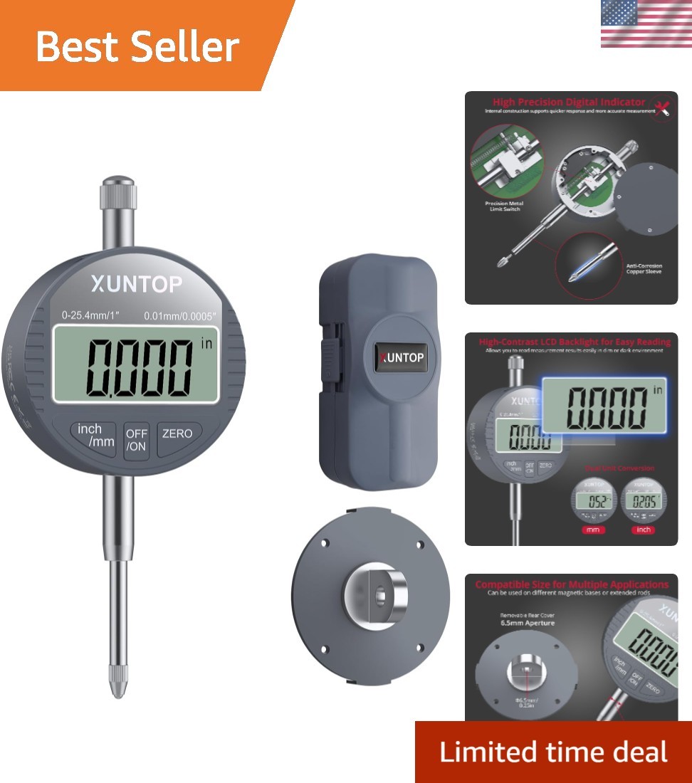 Digital Dial Indicator 1Inch/0.0005Inch LCD Display Electronic Dial Indicat
