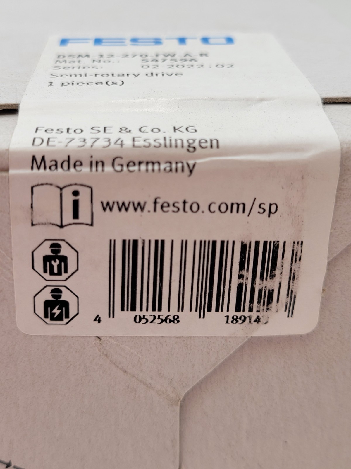 Festo DSM-12-270-FW-A-B Semi-Rotary Drive Actuator 10 Bar 145 PSI DSM Series