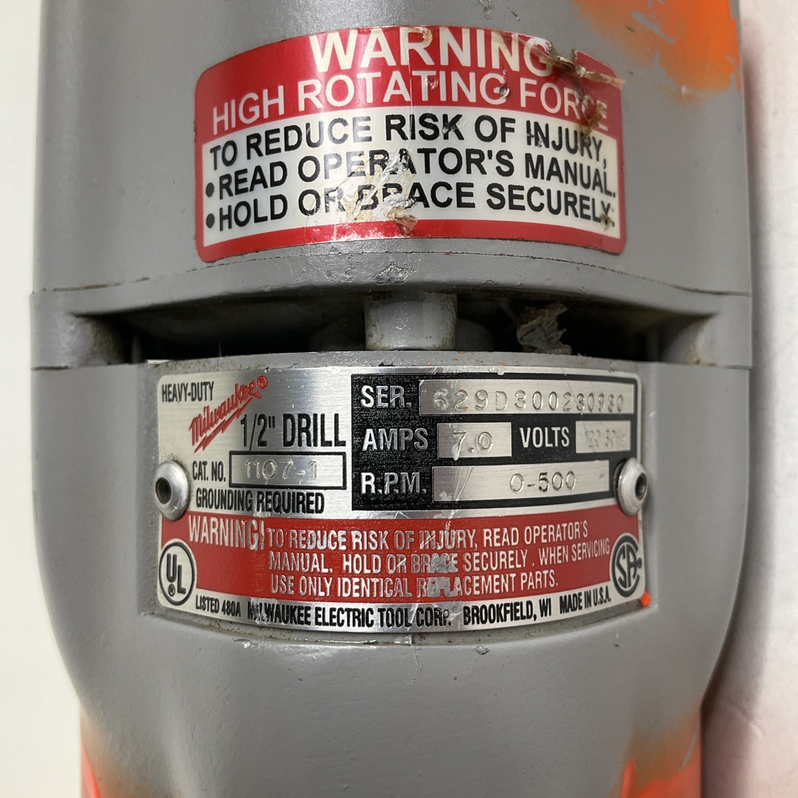 Milwaukee 1/2″ Drill 48-06-2871 With Right Angle Drive 1107-1 With Metal Case