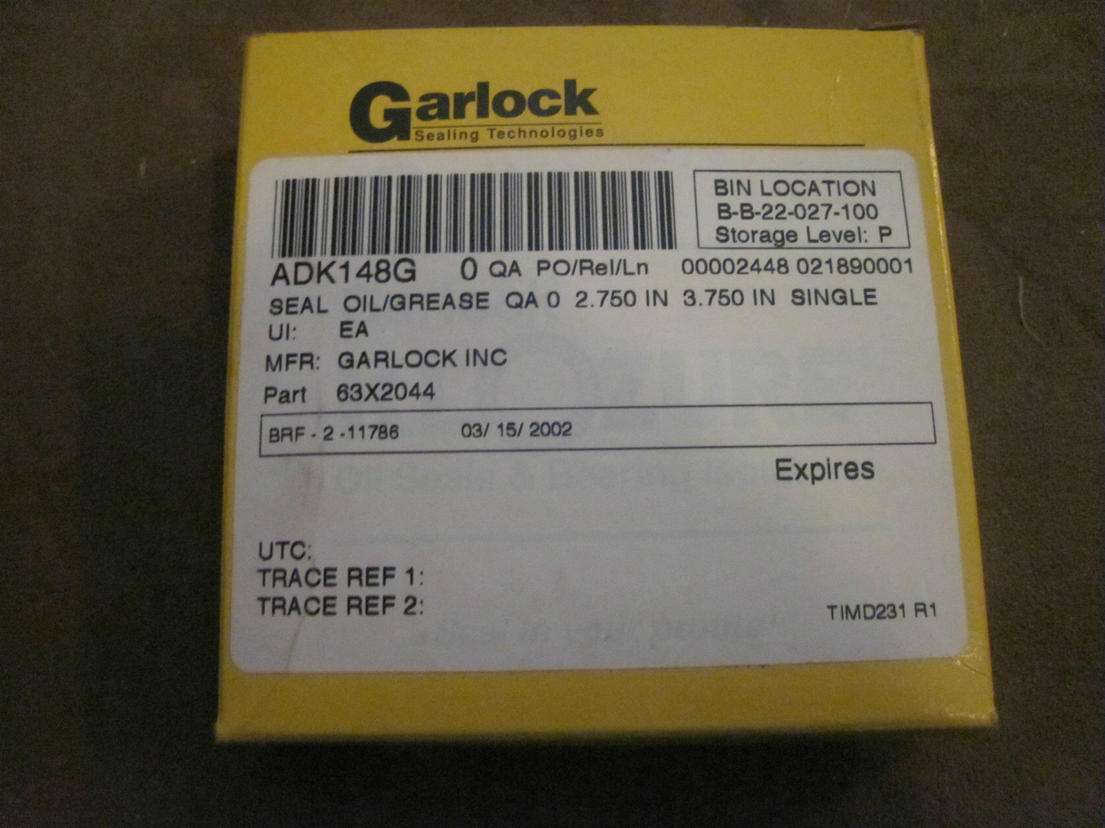 GARLOCK 21158-2044 OIL GREASE SEAL 2.750 IN 3.750 IN SINGLE 2-11786 SEALING