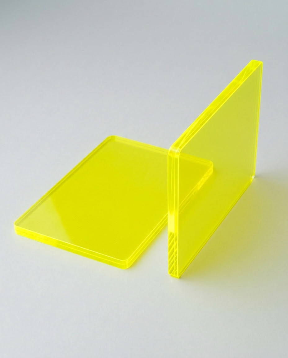 Plexiglas® acrylic glass fluorescent blue red/pink yellow orange plate cut