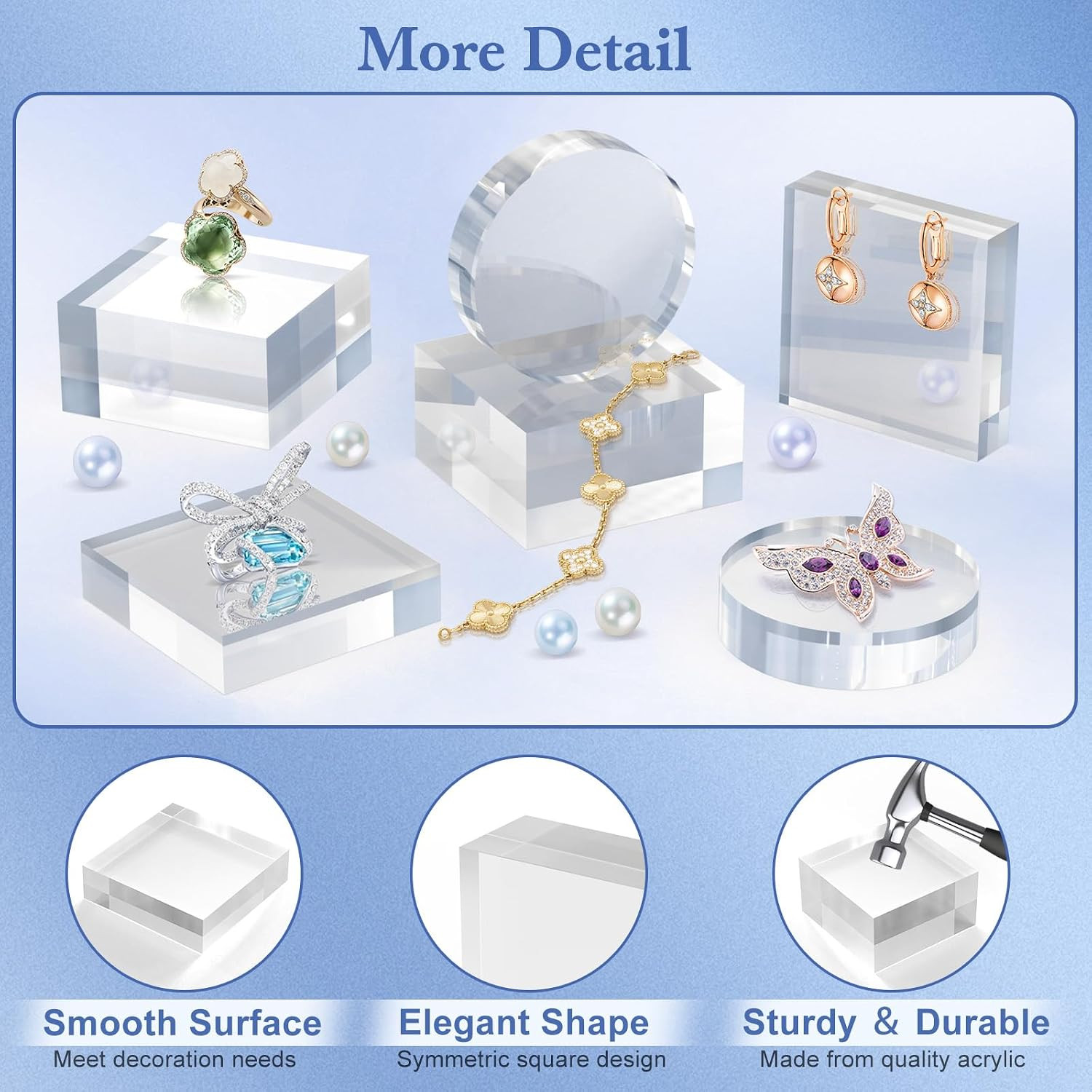 SAMYUCHO Acrylic Blocks 3 X 3 X 1 Inch 4 Pcs Acrylic Base Stand for Display Clea