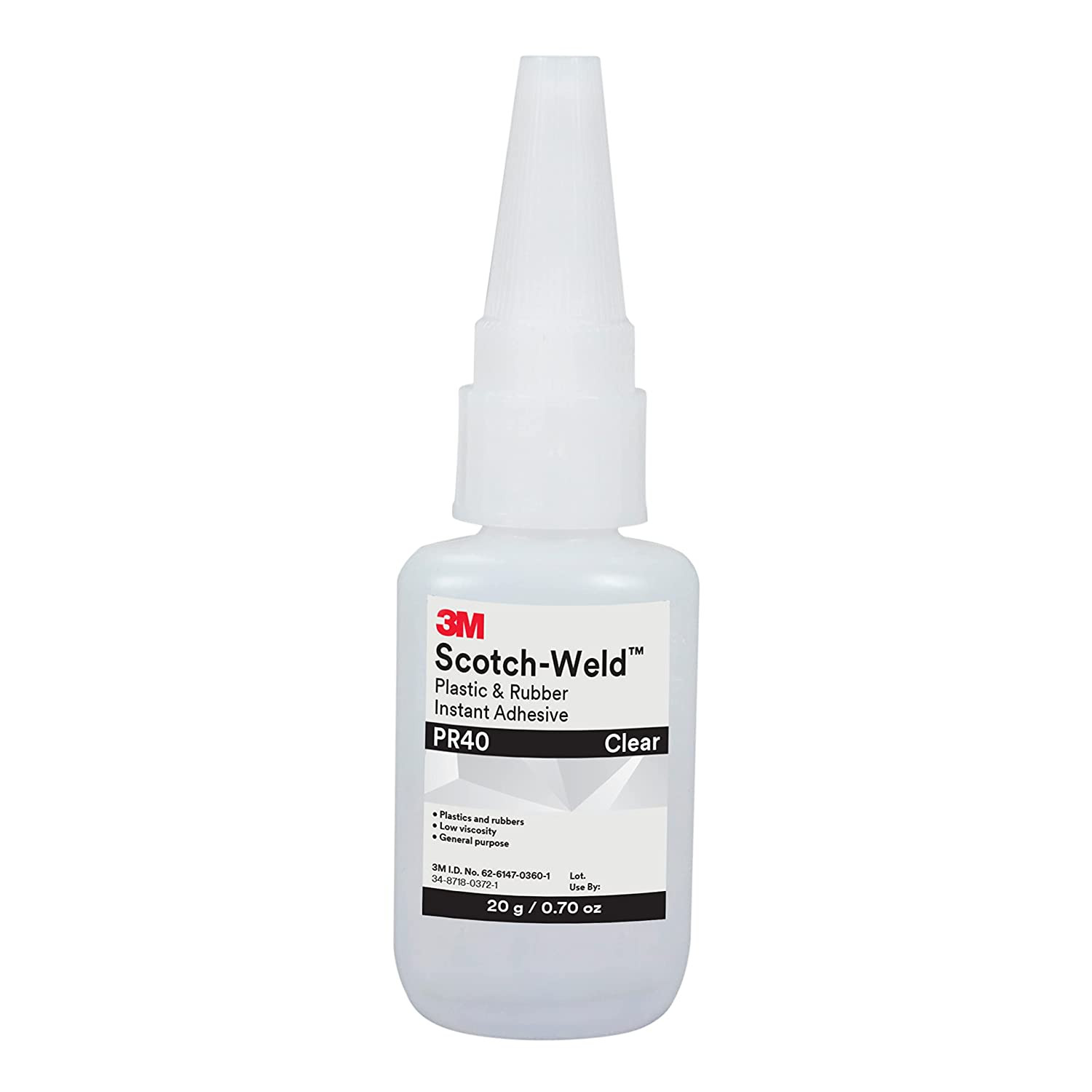 Scotch-Weld Plastic & Rubber Instant Adhesive PR40, Clear, 20 Gram Bottle