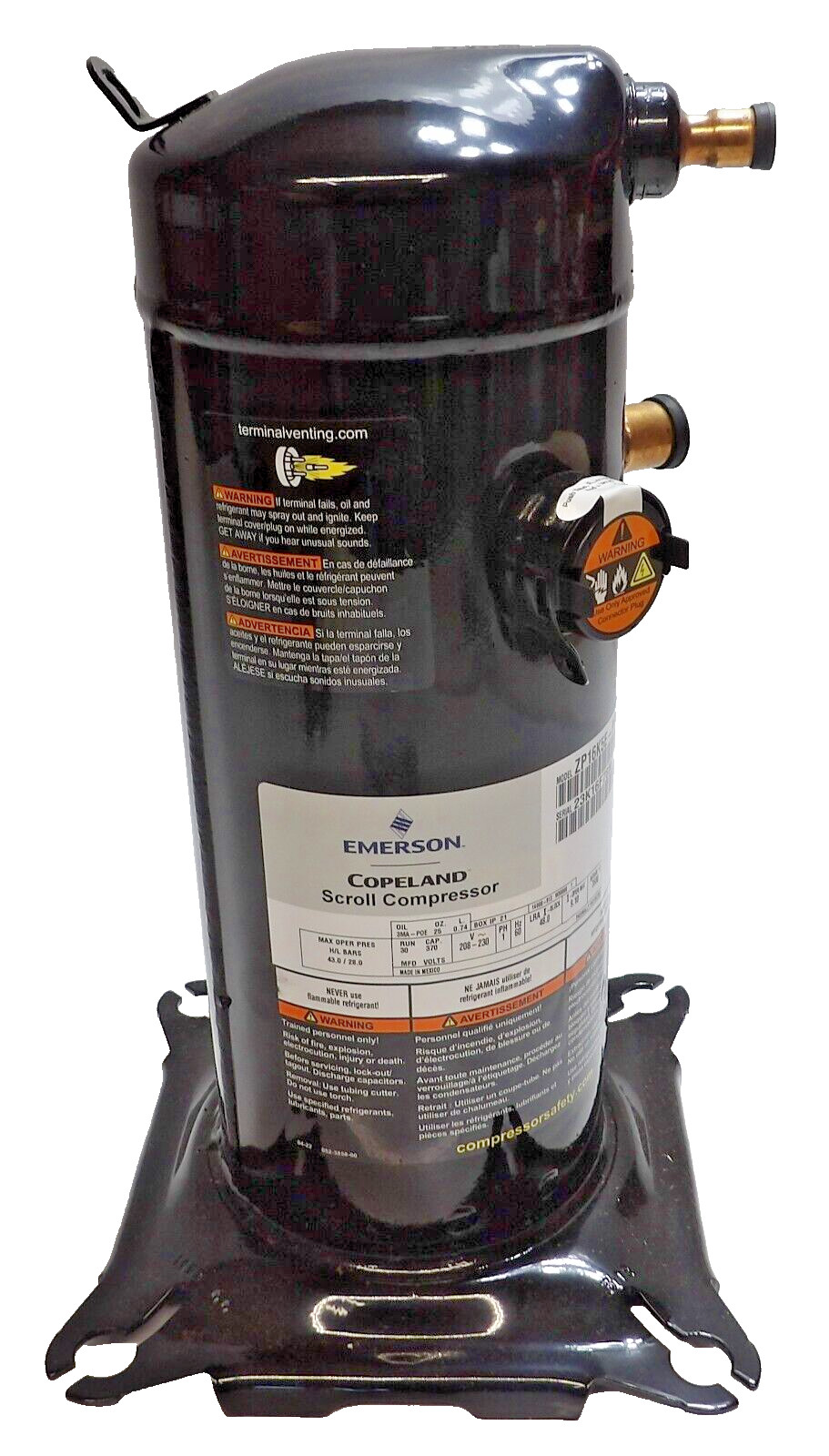 Copeland ZP16K5E-PFV-830 Scroll Compressor 208-230V 1Ph 60Hz 15,500 BTU – NEW!