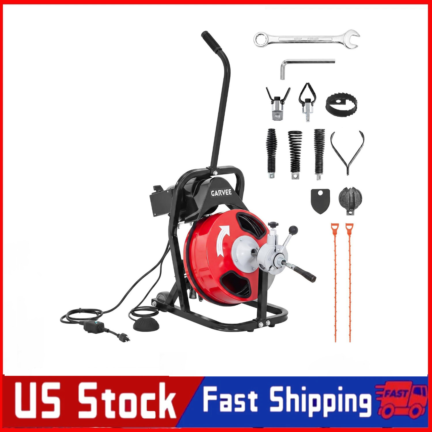 Drain Cleaner Machine ,75 FT x 1/2 In Portable Auto Feed Sewer Snake Drain Auger
