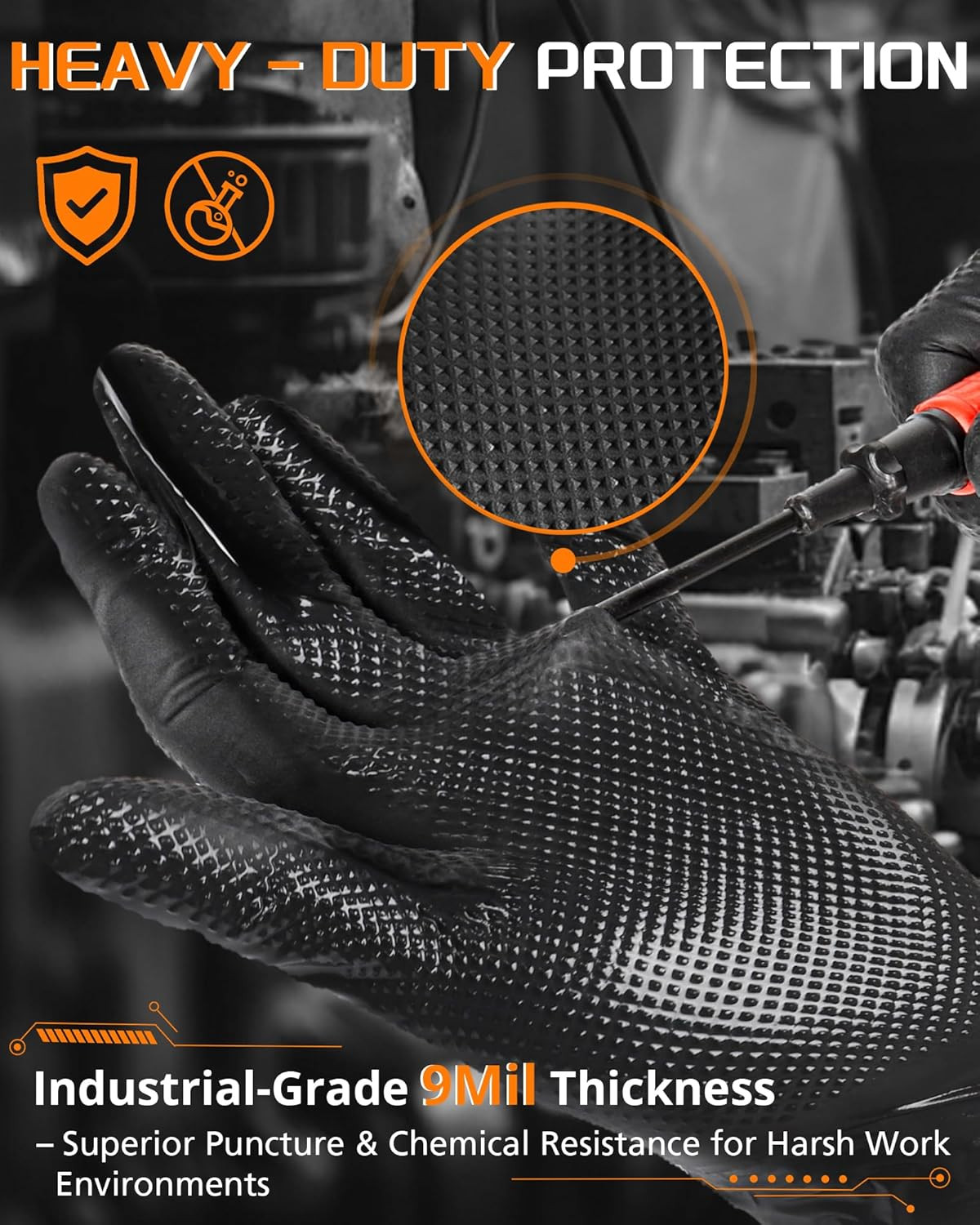 9 mil Heavy Duty Nitrile Gloves Latex Free Rubber, Chemical Resistant XL