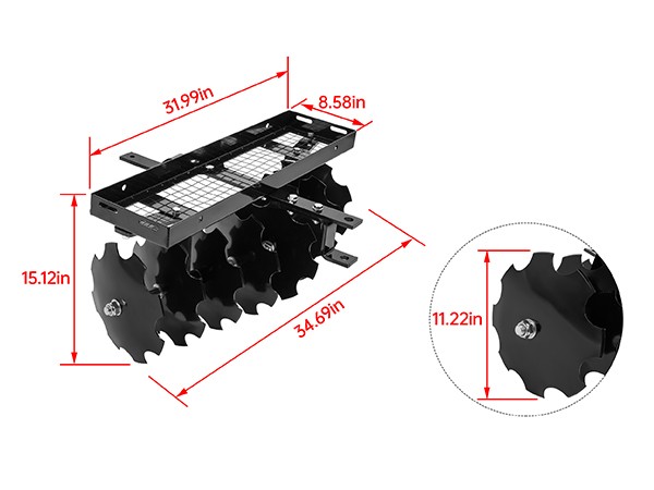 Disc Harrow 11″ Steel Tow Behind For universal Tractor Sleeve Hitch Attachment
