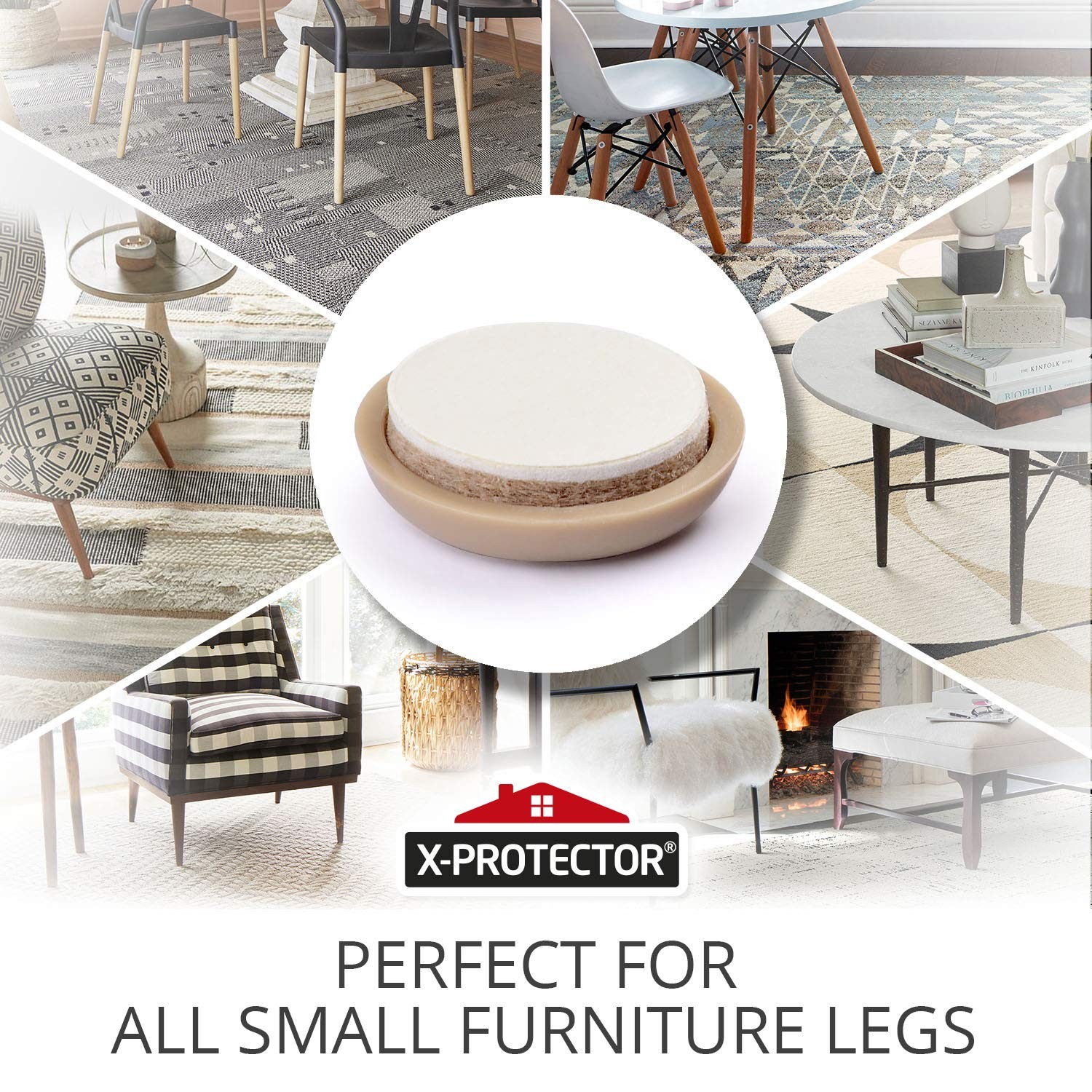 Chair Sliders X-PROTECTOR – 40 PCS 1″, Self-Adhesive, For Carpet, Beige