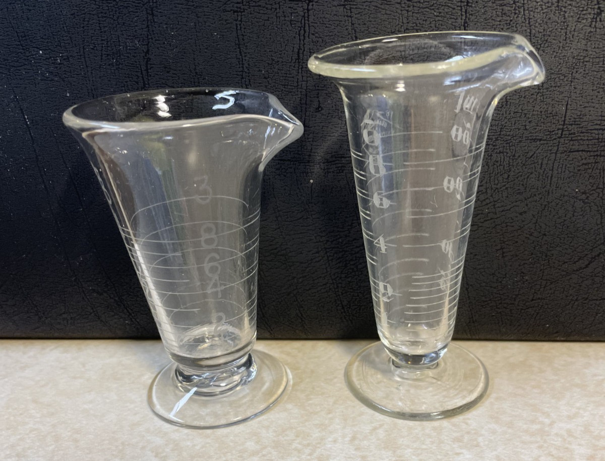 2 Antique Graduated Glass Beakers