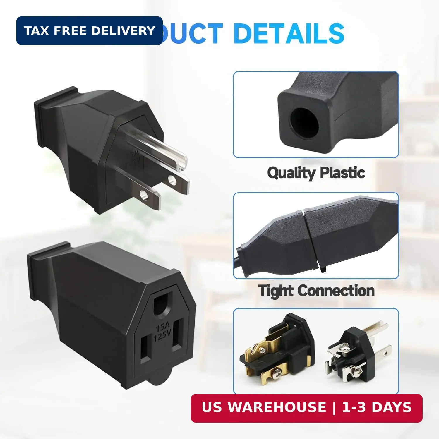 2 Sets Extension Cord Repair Ends Male and Female 3 Prong Replacement Plug End C