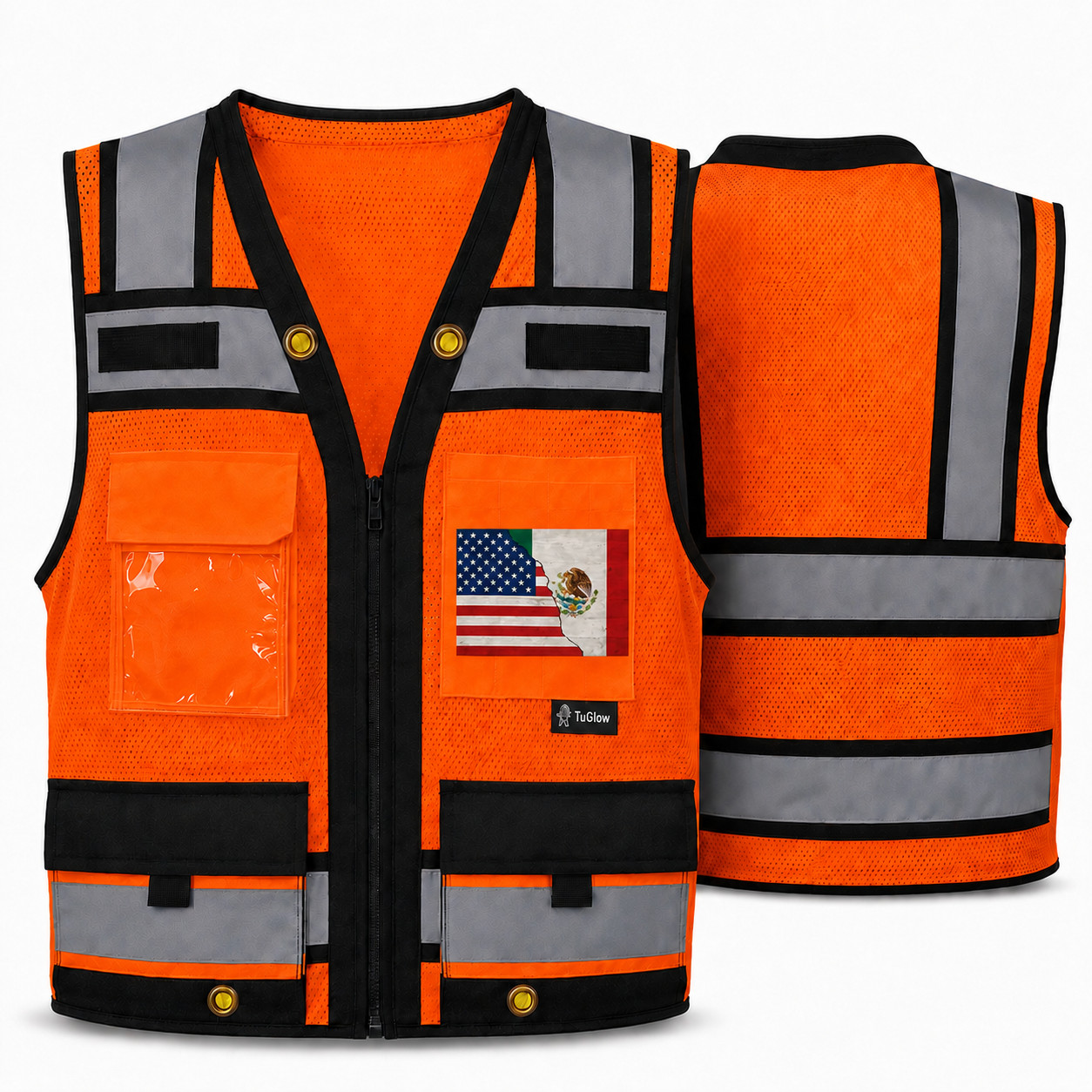 USA FLAG HIGH VISIBILITY Surveyor Two Tones Safety Vest Mesh front & back