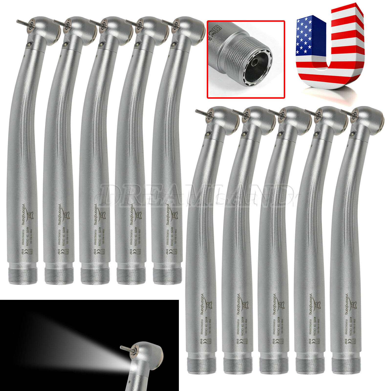 1-10 Turbina Dental LED Light Fiber Optic High Speed Handpiece 2 Holes Borden
