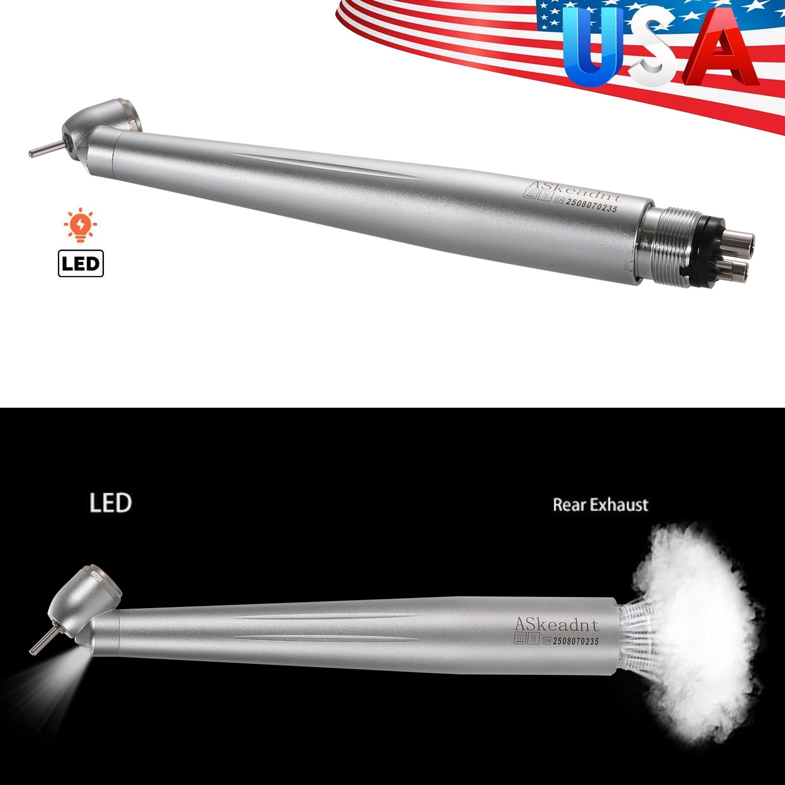 Dental 45 Degree 45° Angle LED E-generator High Speed Handpiece 4 holes ASkeadnt