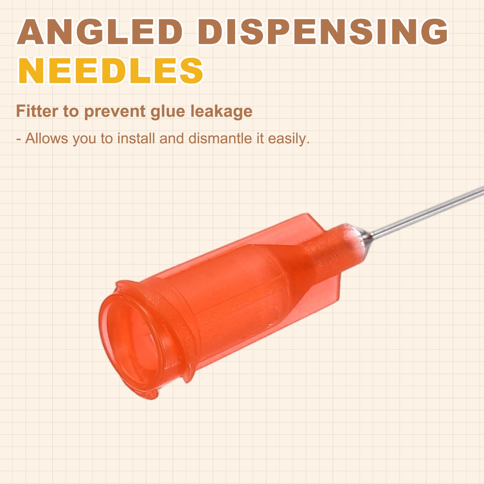 66Pcs 0.5Inch 24Ga 45° Angled Dispensing Needles, Orange Red