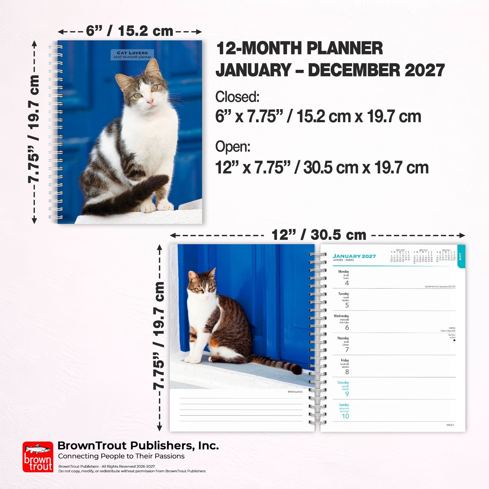 Cat Lovers | 2027 6×7.75″ Spiral-Bound Wire-O Weekly Engagement Planner Calendar