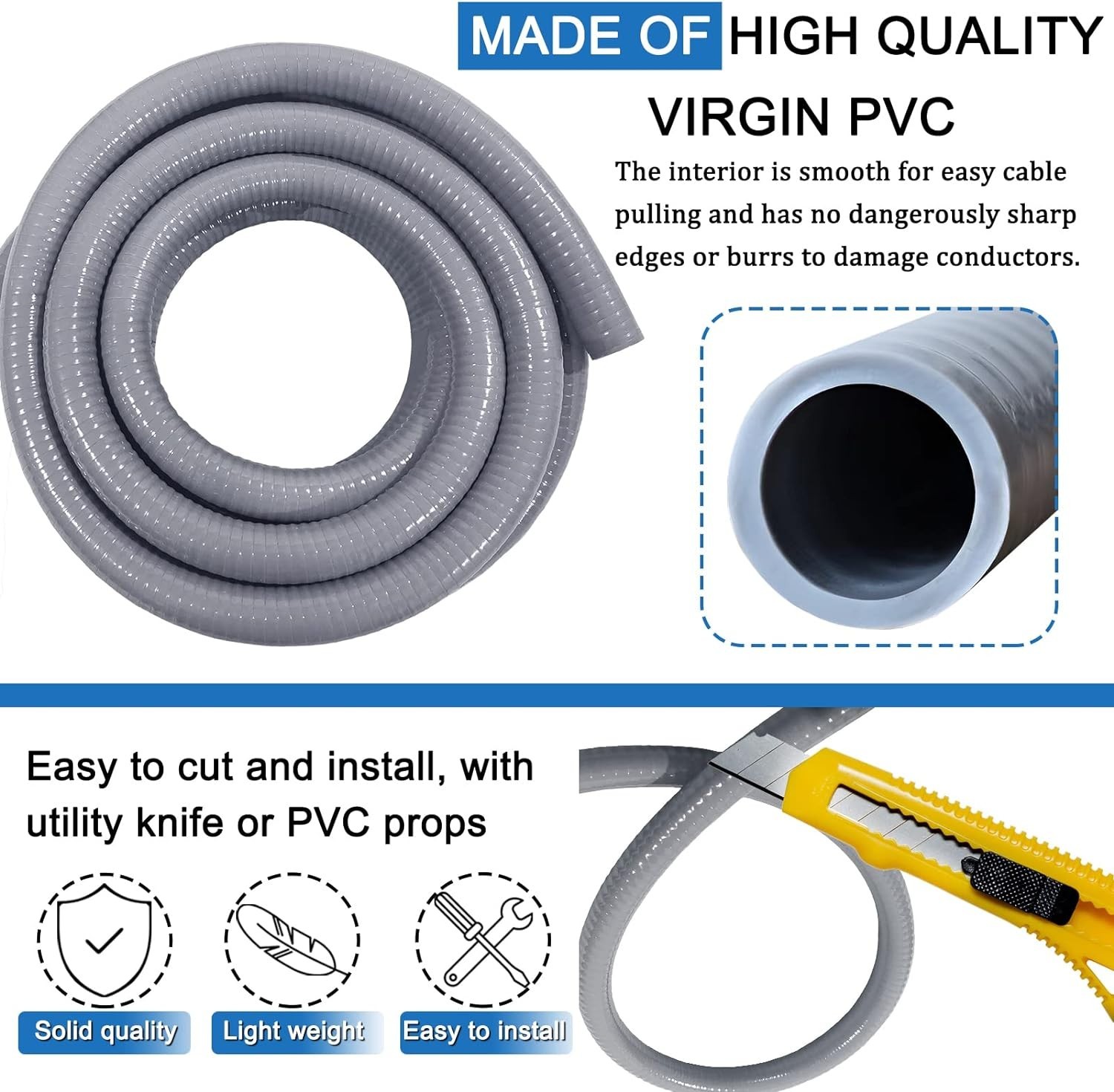 Durable 50 ft Liquid-Tight Conduit Kit with 8 Connectors – Ideal for Outdoor Use