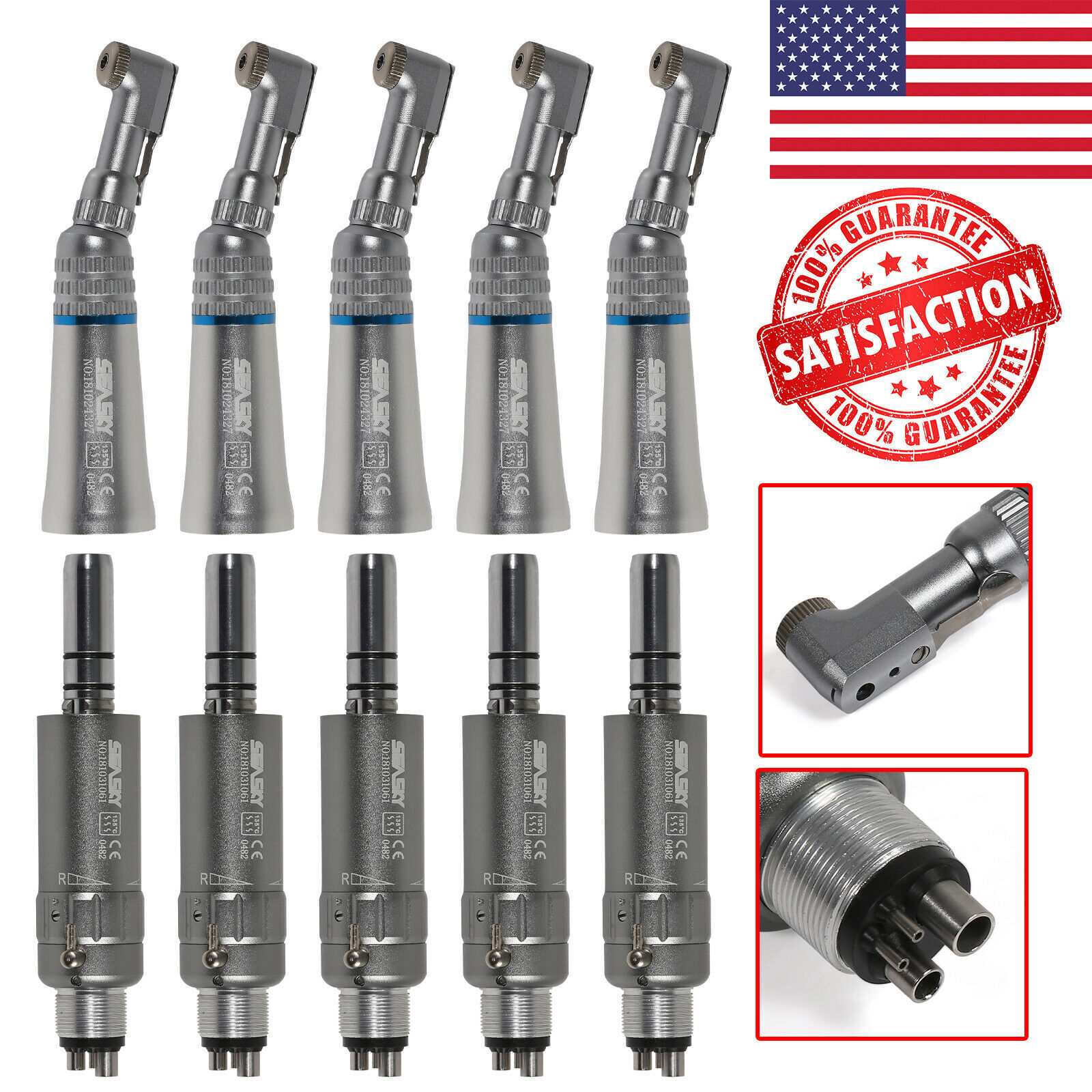 NSK Style Dental Slow Speed Latch Contra Angle / Air Motor E-type Attach 4 Holes