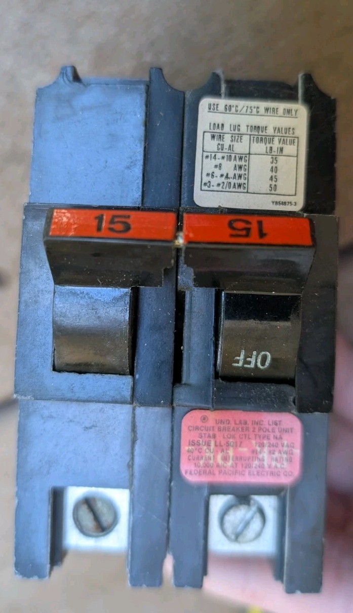 Lot of (5) New Old Stock Federal Pacific Stab-Lok Circuit Breaker 215 15a 2-Pole