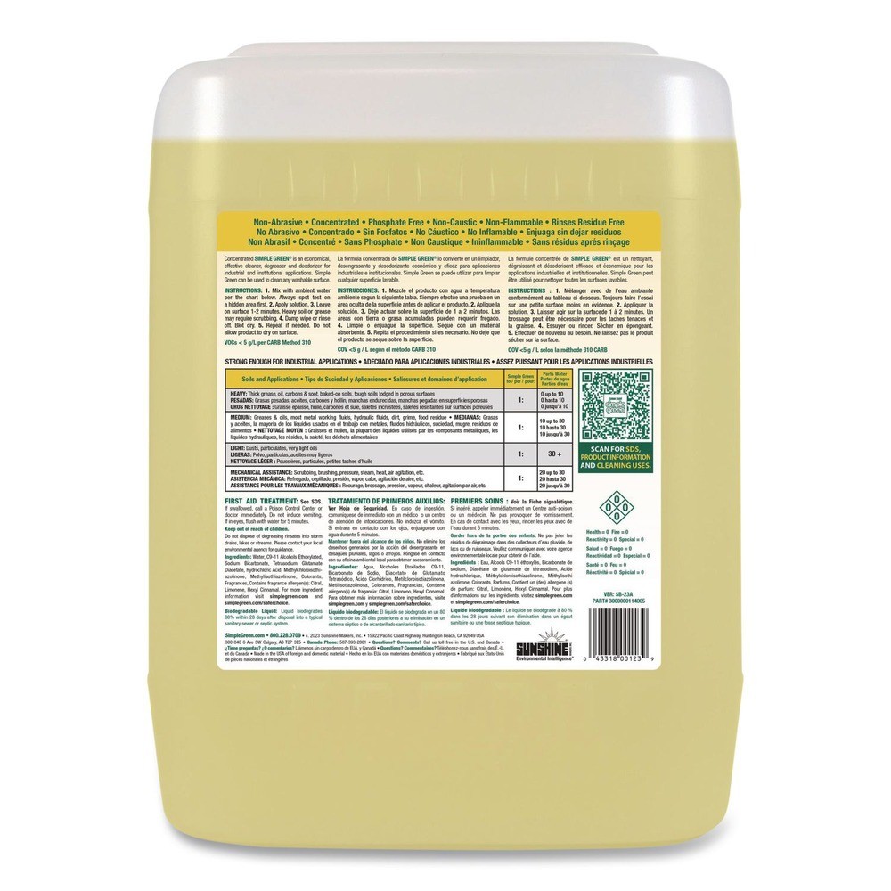 Simple Green 3014005 5 Gallon Industrial Cleaner and Degreaser – Lemon Scent New