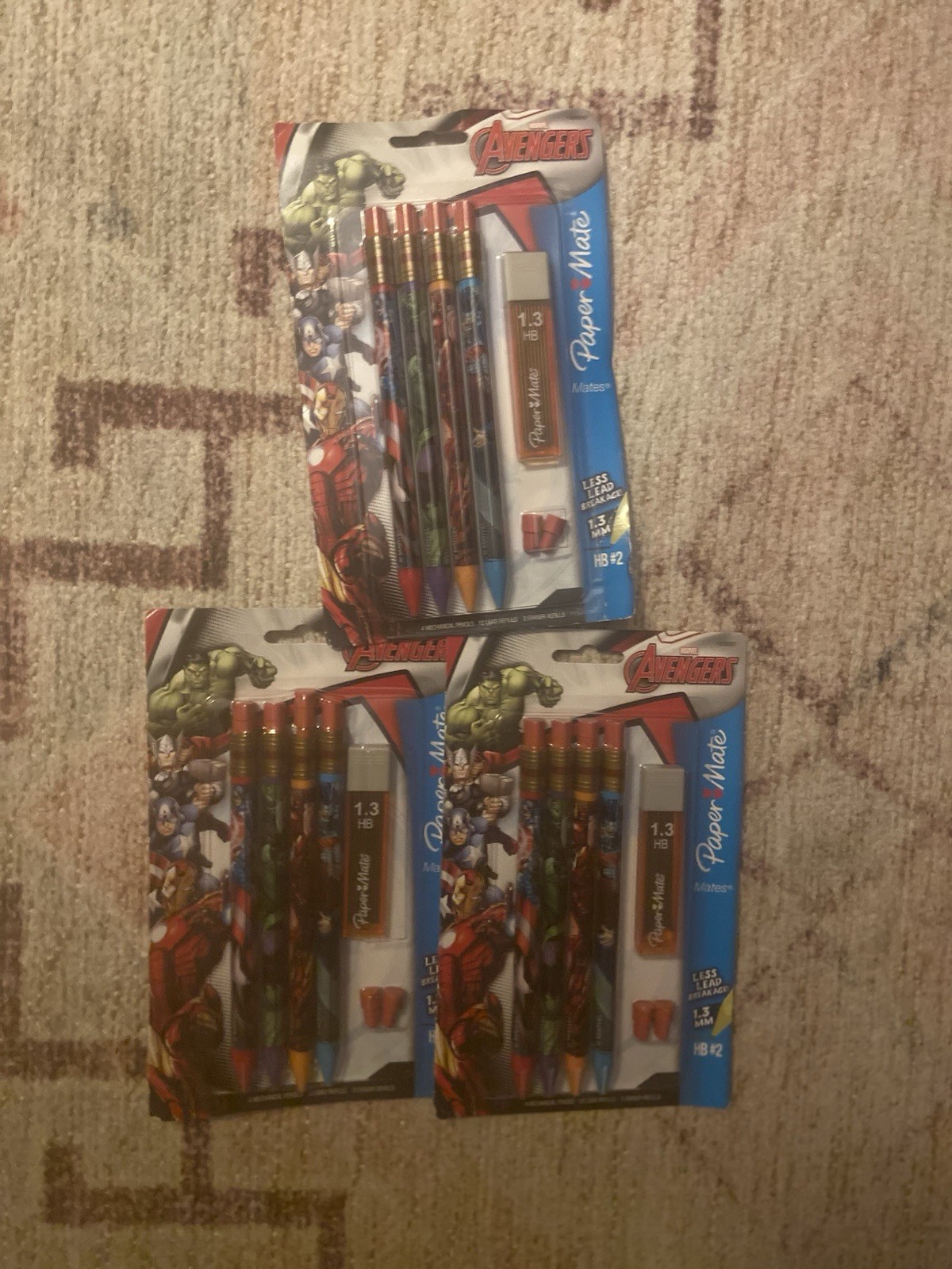 NEW Lot of 3 Paper Mate MARVEL Avengers -12 Mechanical Pencils Set+ Refill 1.3mm