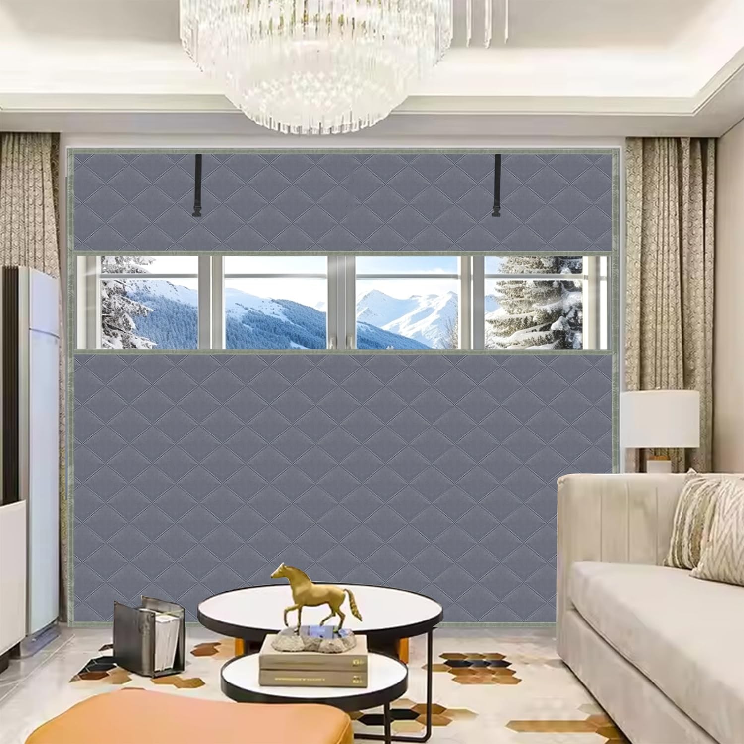 Thermal Window Cover for Winter 26″ x 38″ Visible x 38″, Gray-M