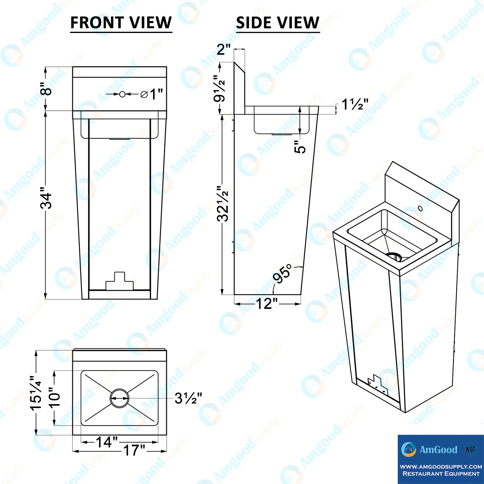 10 in. x 14 in. Hands-Free Hand Sink With Pedestal Base