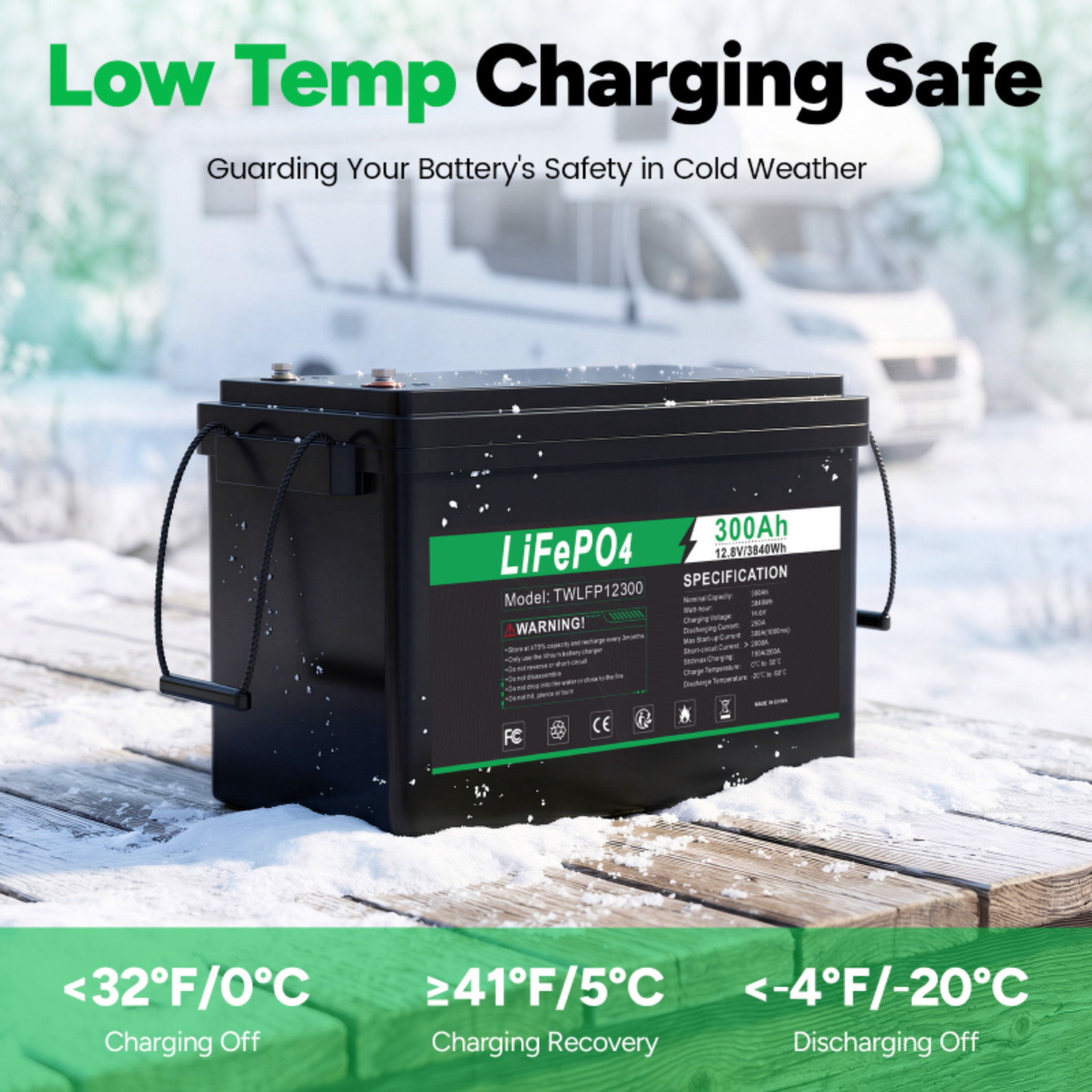 12V 300Ah LiFePO4 Lithium Battery Deep Cycle Built-in BMS for Solar RV Off-Grid