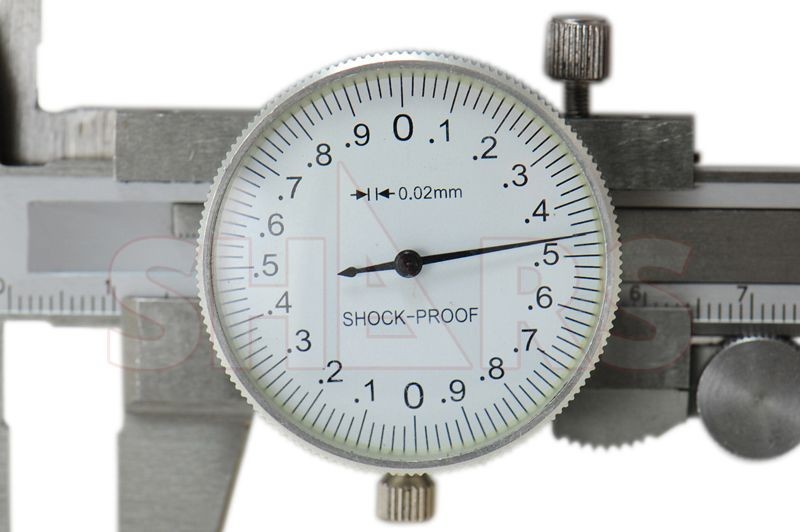 SHOCK PROOF 150/.02MM METRIC DIAL CALIPER STAINLESS 4 WAY + INSPECTION REPORT P}