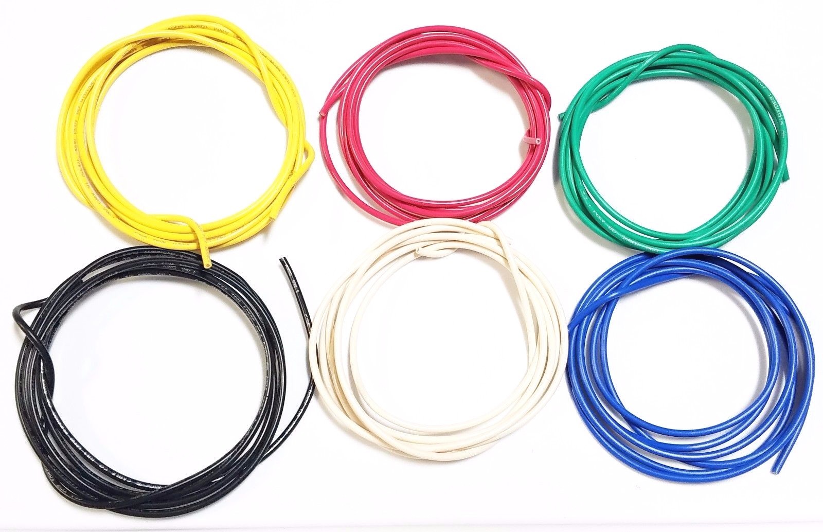 16 Gauge AWG Black Red Yellow White Green Blue Car Alarm Primary Wire 12V 25′ EA