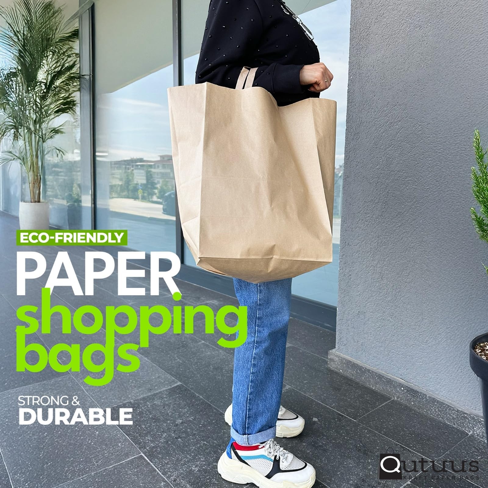 12x7x17 Large Brown Paper Grocery Bags, inches (Pack of 100),