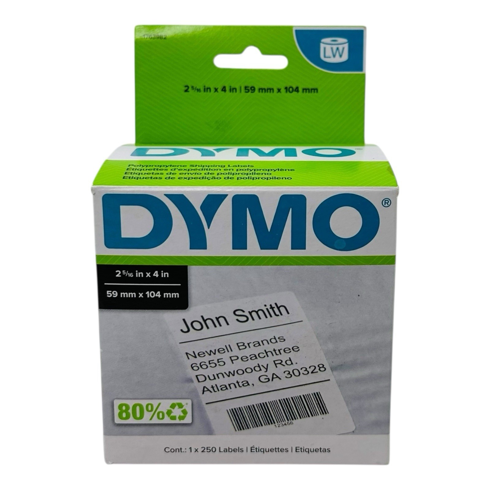 1 Roll Dymo LW 2-5/16″ x 4″ Polypropylene Shipping Labels White 250 Labels/Roll