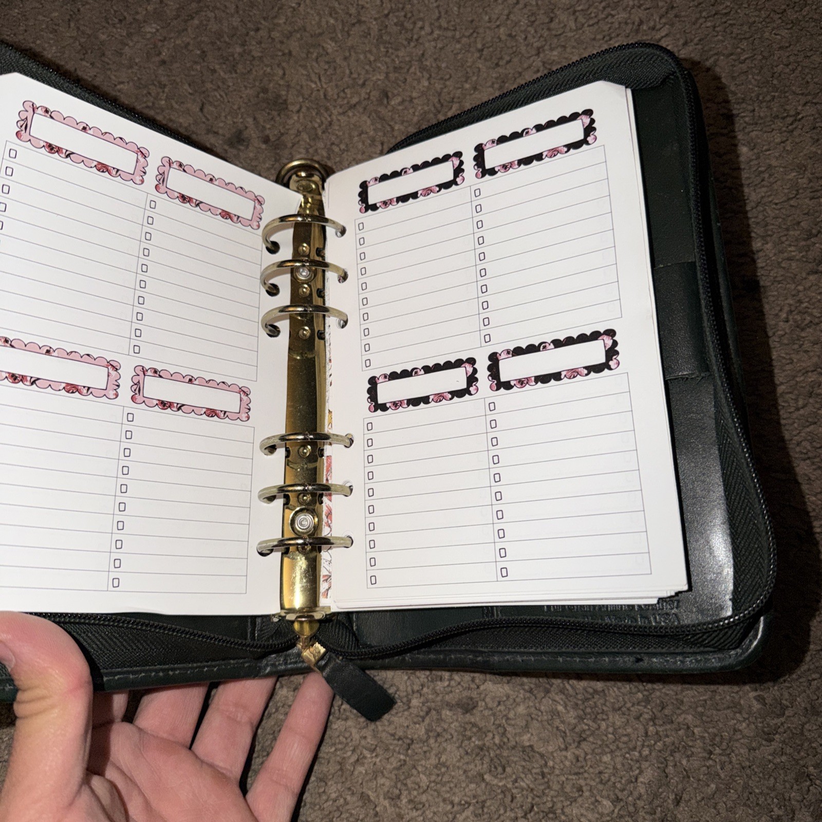 Franklin Quest Day Planner 6 Ring Large Binder Full Grain Leather & Tapestry
