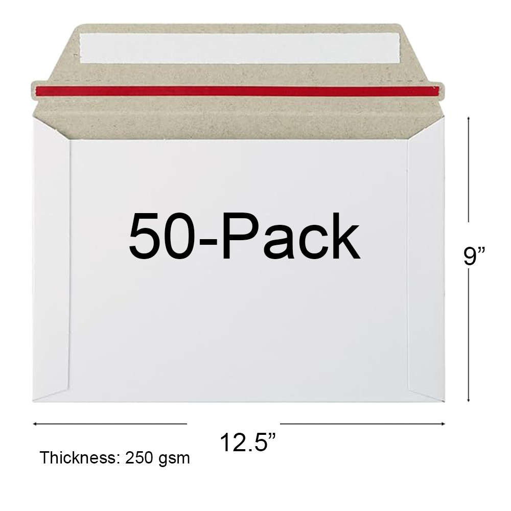 9″ x 12.5″ White Rigid Mailer, 250gsm, Photo Mailer, Cardboard Envelope,